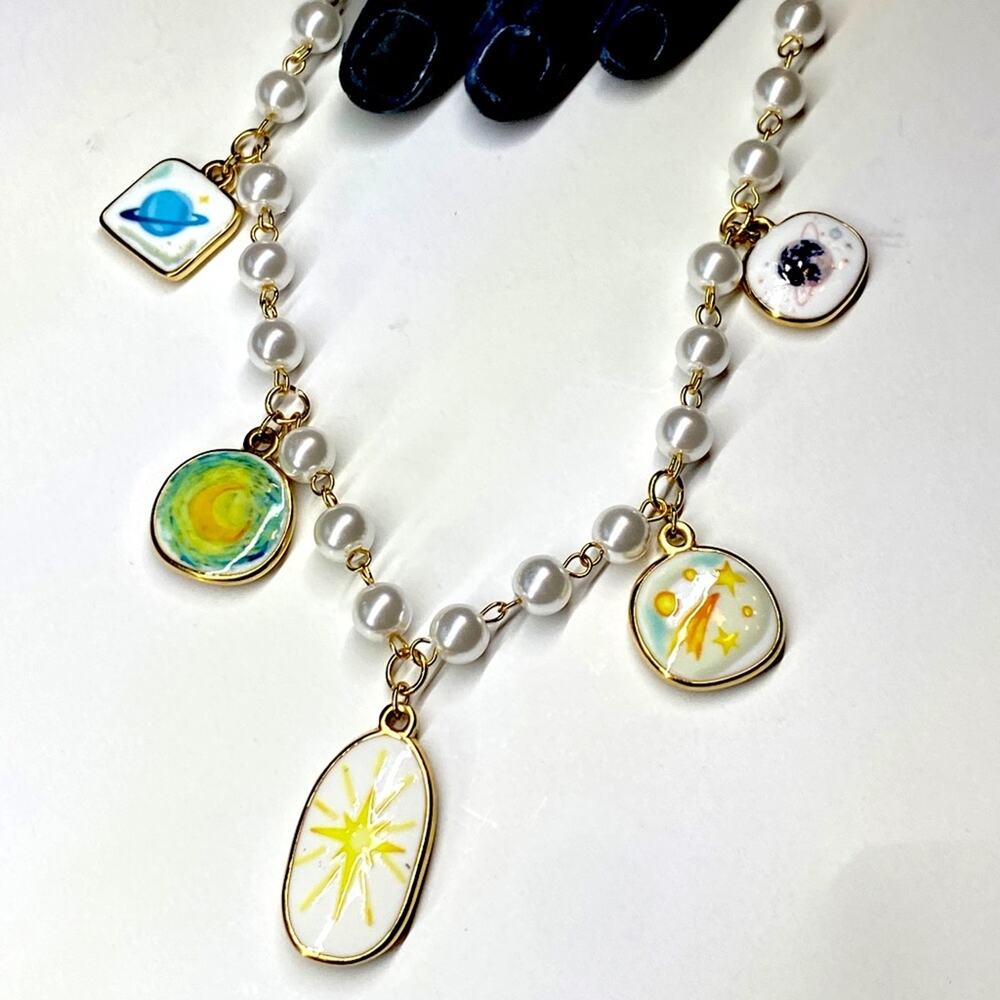 NEW Galaxy Pearl Charm Layering Necklace - Picture 1 of 10